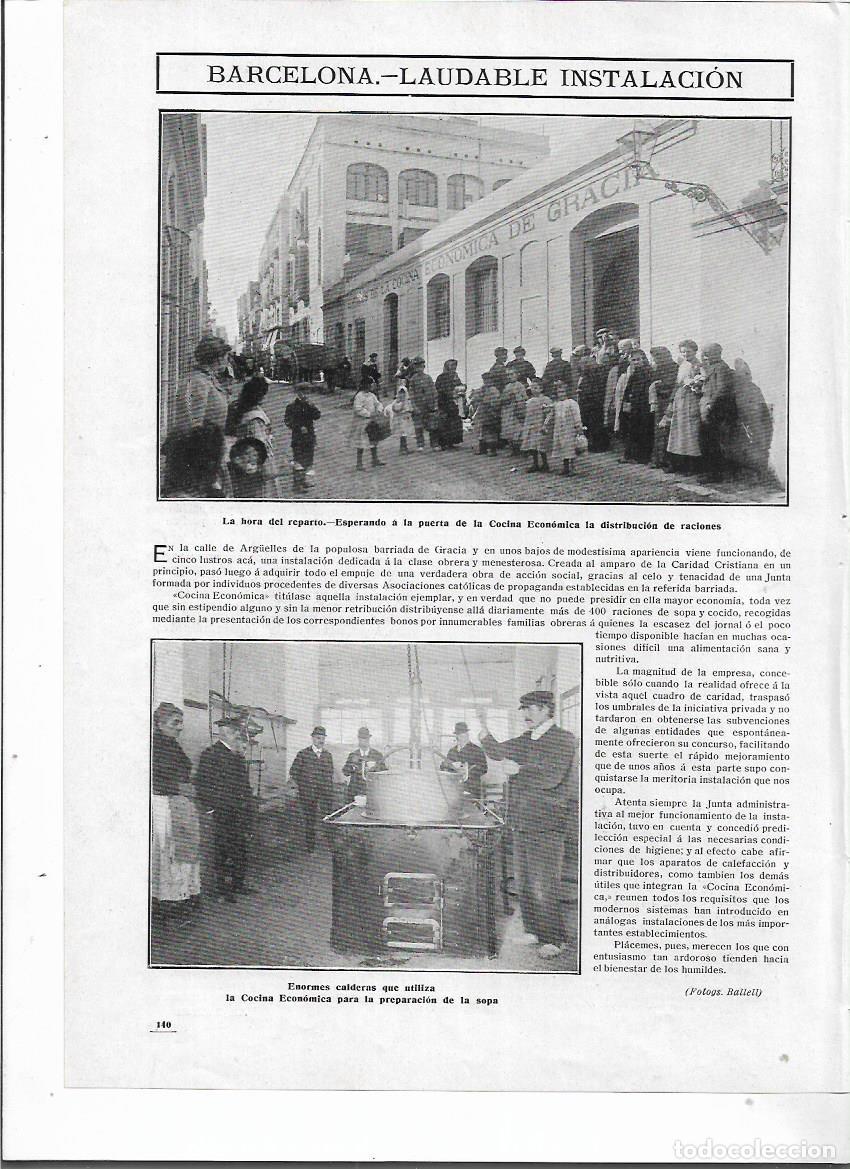 Colecionismo: A&Ntilde;O 1910 RECORTE PRENSA BARCELONA GRACIA COCINA ECONOMICA INSTALACION CALDERAS COMIDA REPARTO RACION