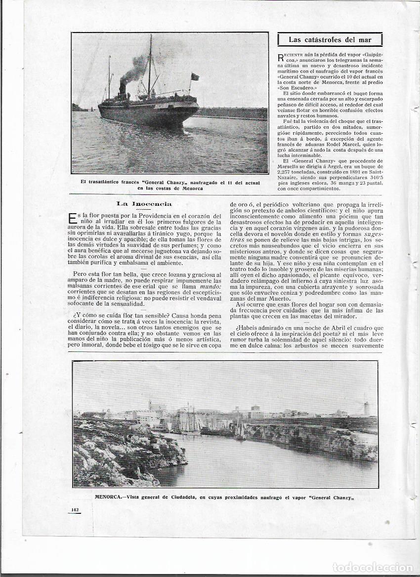 Colecionismo: A&Ntilde;O 1910 RECORTE PRENSA MENORCA CIUTADELLA CIUDADELA NAUFRAGIO VAPOR GENERAL CHANZY