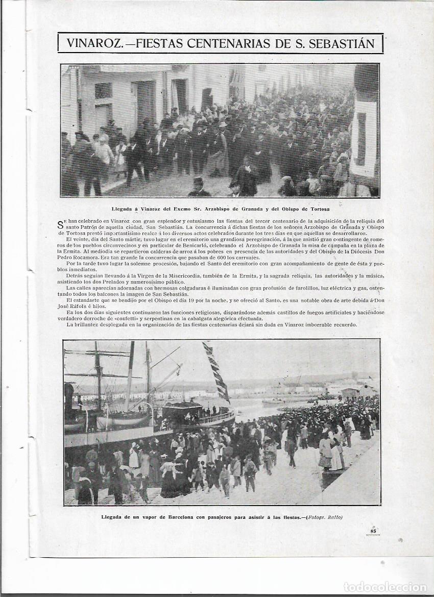 Colecionismo: A&Ntilde;O 1910 RECORTE PRENSA VINAROZ FIESTAS CENTENARIAS SAN SEBASTIAN LLEGADA AUTORIDADES VAPOR DE BCNA