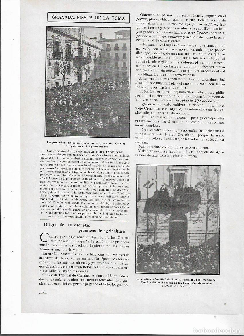 Colecionismo: A&Ntilde;O 1910 RECORTE PRENSA GRANADA FIESTA DE LA TOMA PROCESION PLAZA DEL CARMEN AFAU DE RIVERA PENDON