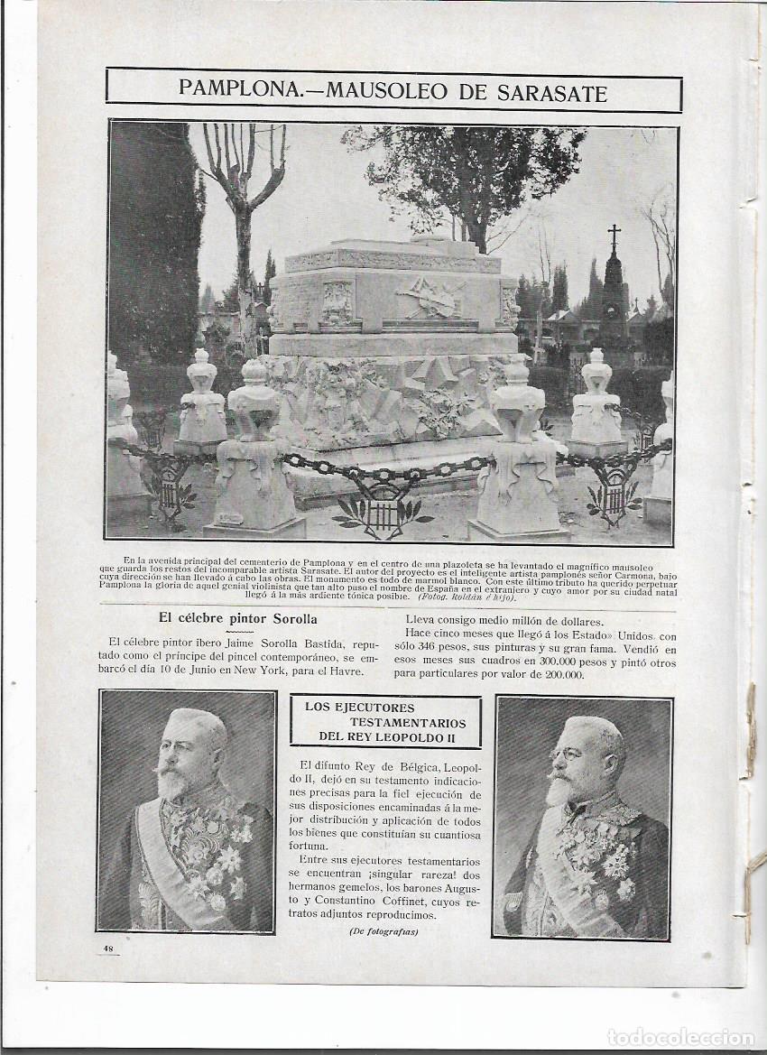 Colecionismo: A&Ntilde;O 1910 RECORTE PRENSA PAMPLONA MAUSOLEO DE SARASATE CEMENTERIO OBRA ARTISTA CARMONA MARMOL BLANCO