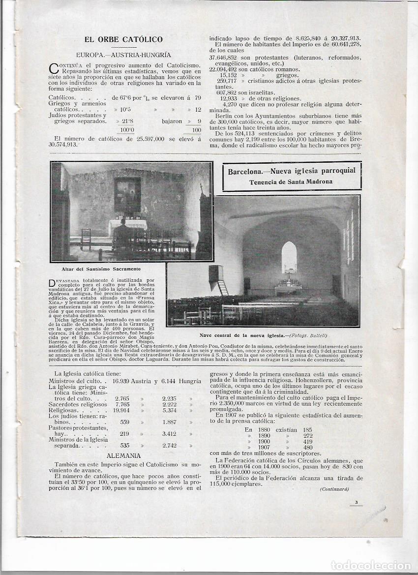 Collecting paper: A&Ntilde;O 1910 RECORTE PRENSA BARCELONA NUEVA IGLESIA PARROQUIAL TENENCIA DE SANTA MADRONA ALTAR NAVE