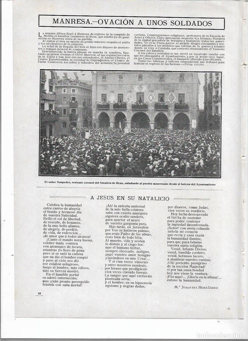 Colecionismo: A&Ntilde;O 1910 RECORTE PRENSA MANRESA PLAZA AYUNTAMIENTO OVACION SOLDADOS CORONEL SANPEDRO BATALLON REUS