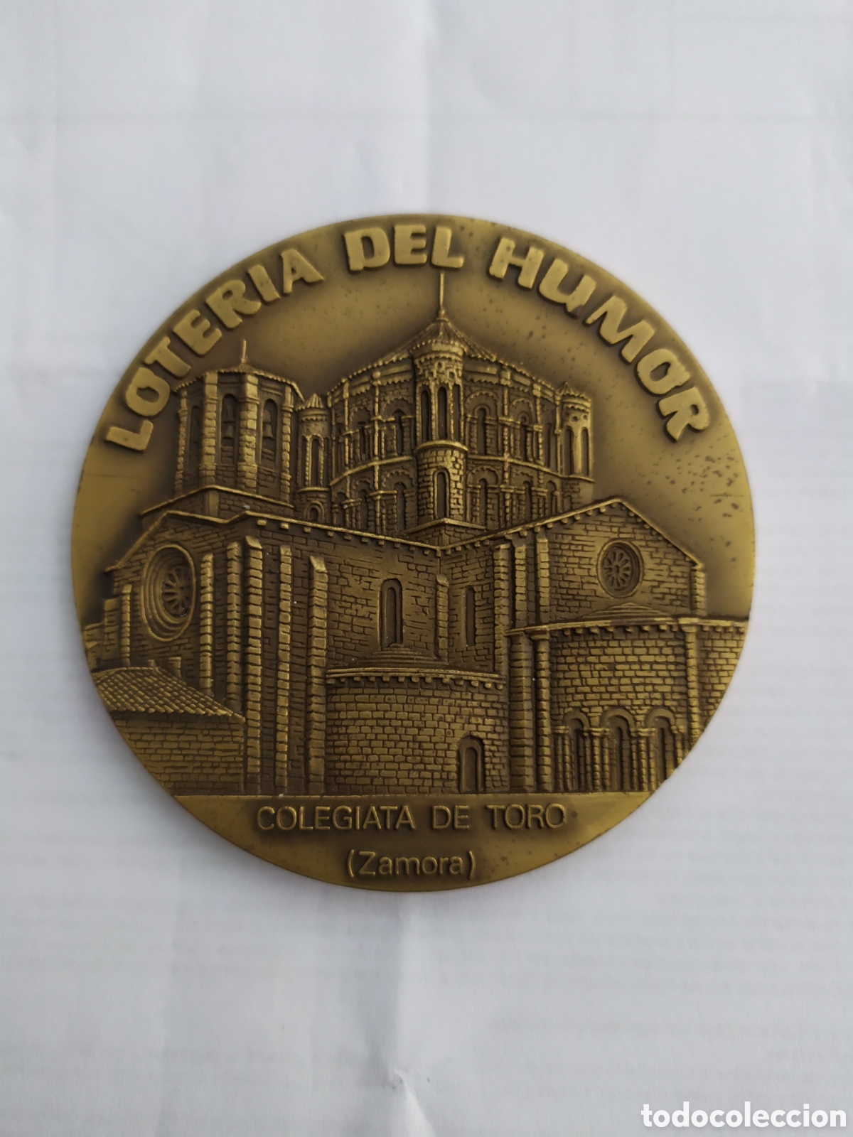 Coleccionismo: Medalla pisapapeles de bronce, Colegiata de Toro (Zamora), loter&iacute;a del humor, 1992