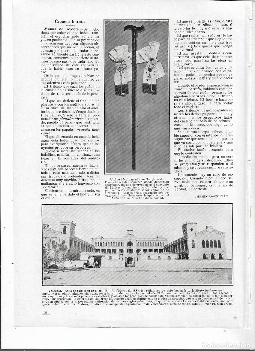 Coleccionismo: A&Ntilde;O 1910 RECORTE PRENSA VALENCIA EL CABA&Ntilde;AL ASILO DE SAN JUAN DE DIOS EDIFICIO ARQUITECTO MORA