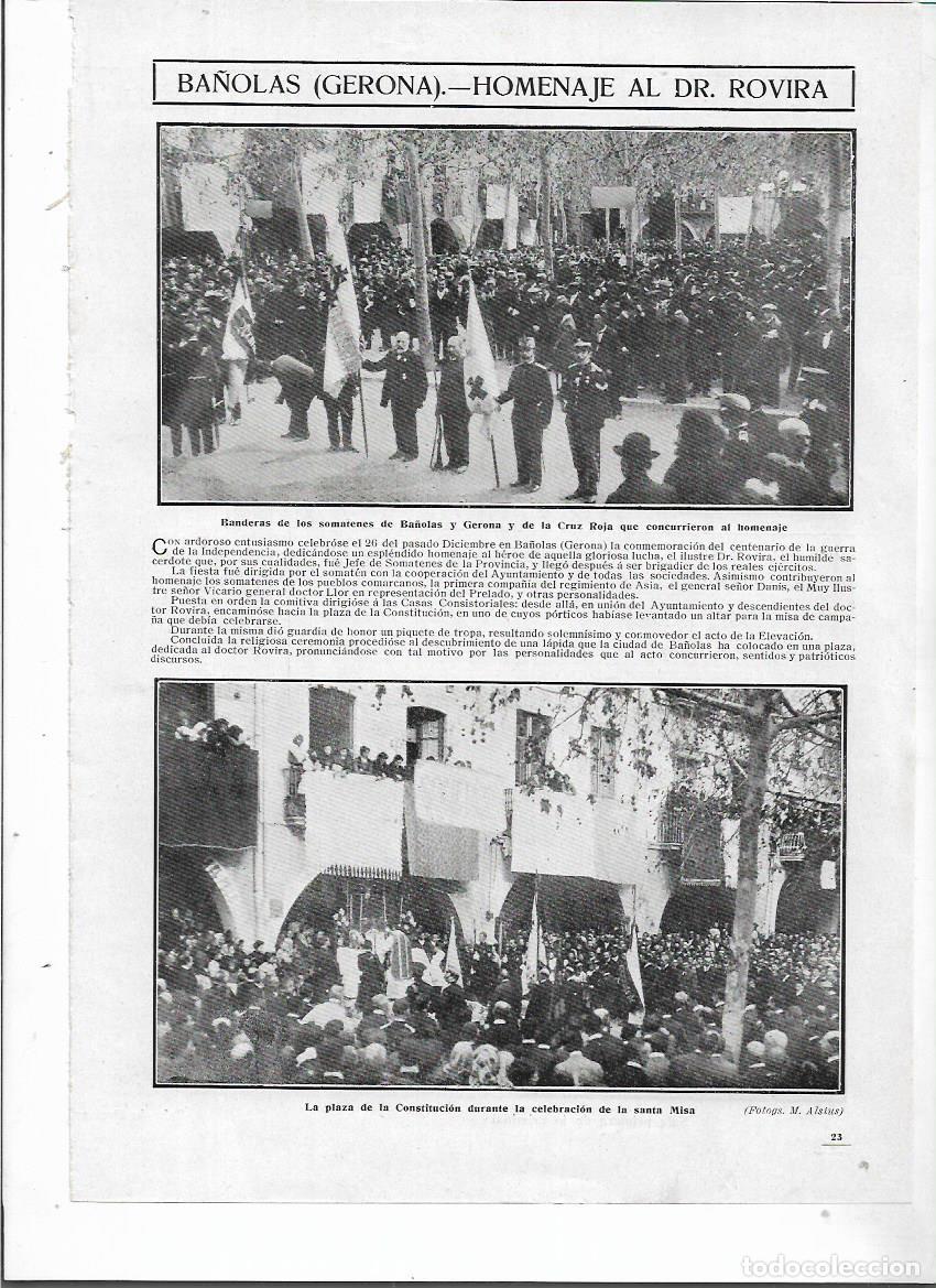 Coleccionismo: A&Ntilde;O 1910 RECORTE PRENSA BANYOLES BA&Ntilde;OLAS HOMENAJE DOCTOR ROVIRA BANDERA SOMATEN CRUZ ROJA PLAZA
