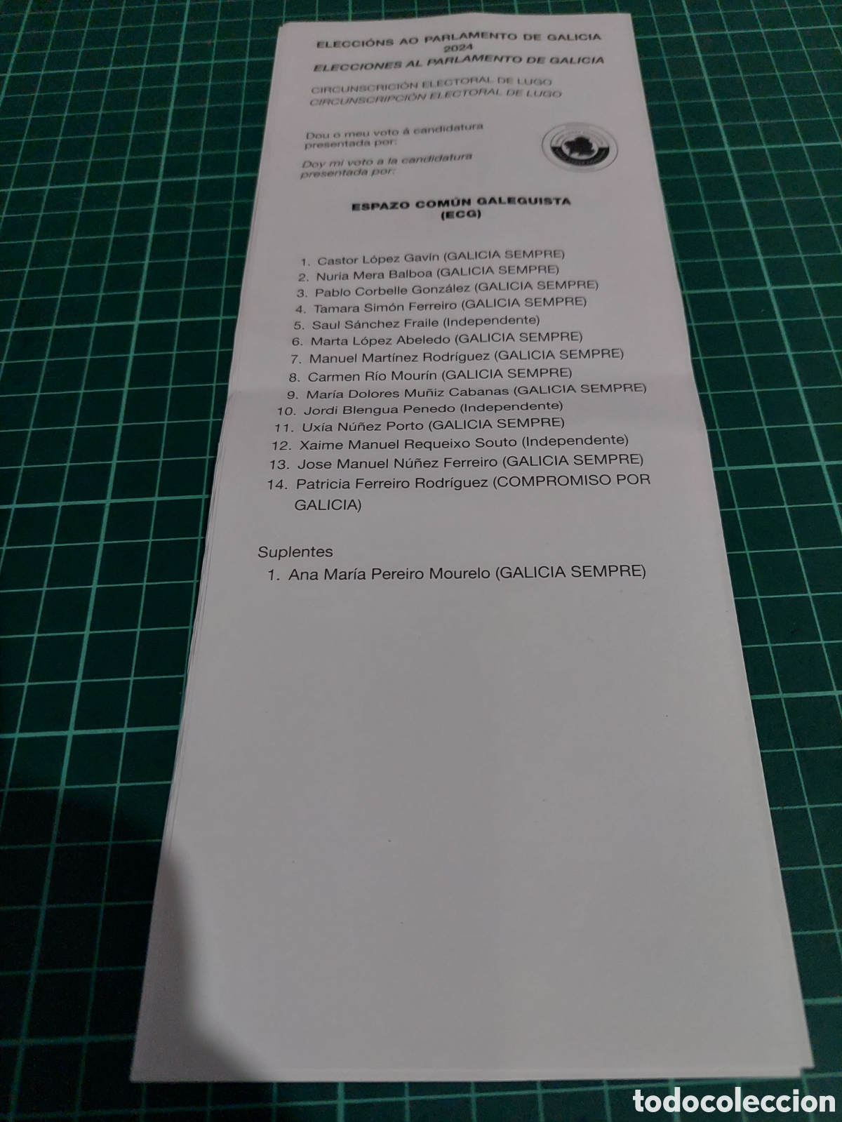 Collezionismo: Lugo papeleta voto eleccions ao parlamento Galicia 2024 por un mundo m&aacute;s xusto pum+J