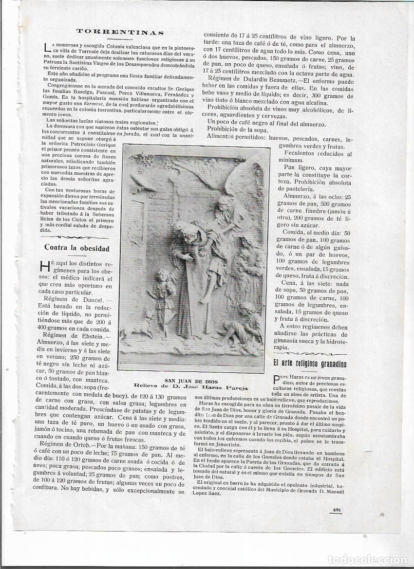 Collectionnisme: A&Ntilde;O 1910 RECORTE PRENSA ESCULTURA RELIEVE SAN JUAN DE DIOS JOSE HARAS PAREJA ARTE RELIGIOSO GRANADA