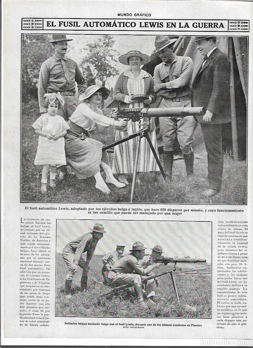 Collectionnisme: A&Ntilde;O 1916 RECORTE PRENSA ARMAS EL FUSIL AUTOMATICO LEWIS EN LA GUERRA EJERCITO BELGA SOLDADOS