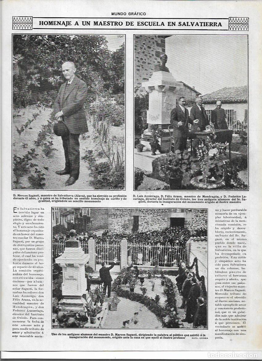Collectionnisme: A&Ntilde;O 1916 RECORTE PRENSA SALVATIERRA ALAVA HOMENAJE A MARCOS SAGASTI MAESTRO DE ESCUELA MONUMENTO