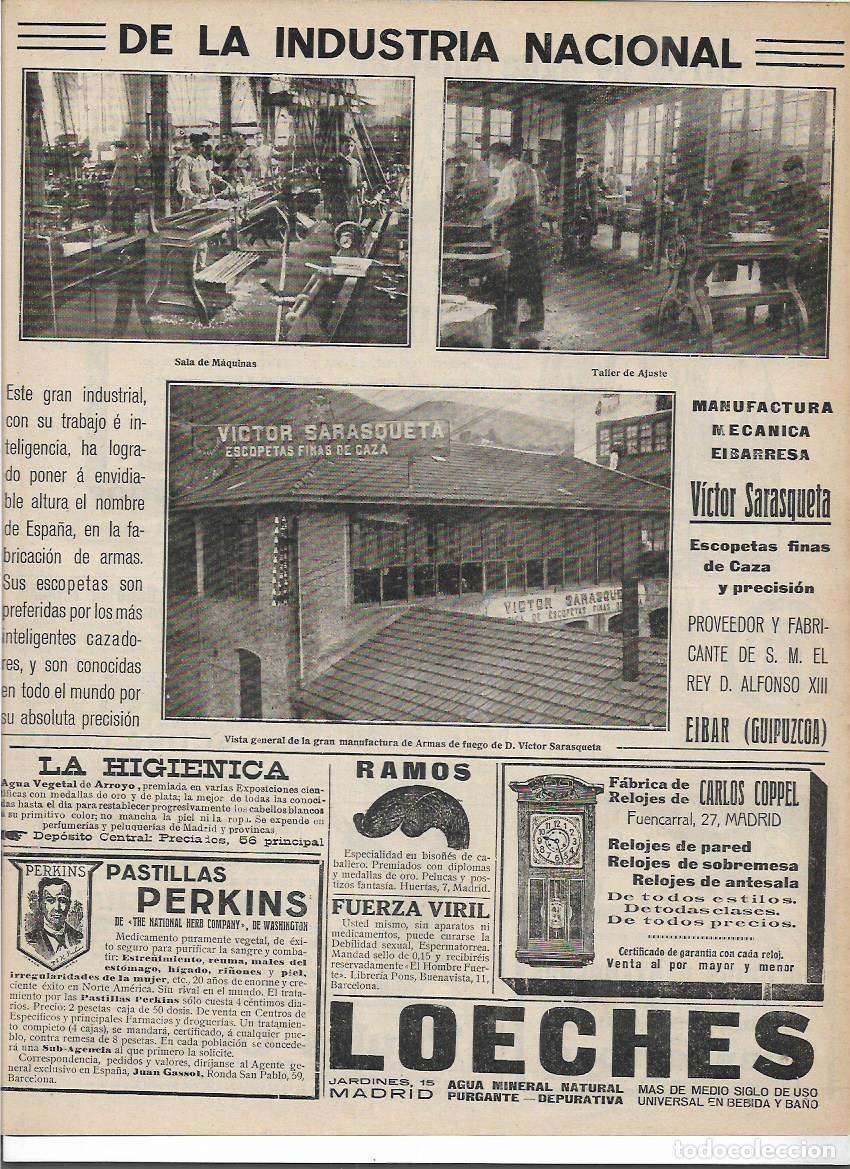 Collectionnisme: A&Ntilde;O 1916 RECORTE PRENSA VICTOR SARASQUETA ESCOPETAS DE CAZA ARMAS EIBAR TALLER INDUSTRIA NACIONAL