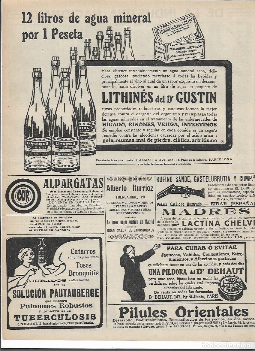 Collectionnisme: A&Ntilde;O 1916 RECORTE PRENSA PUBLICIDAD LITHINES DEL DR GUSTIN AGUA MINERAL CURATIVA BEBIDAS