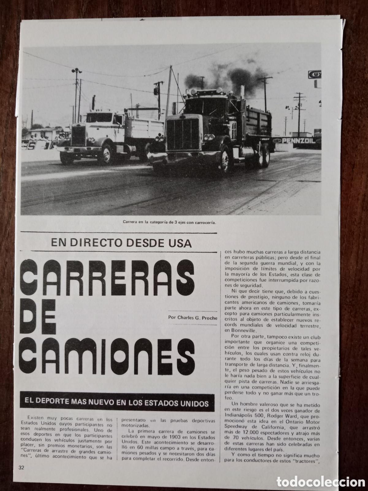 Coleccionismo: Reportaje carrera de camiones usa