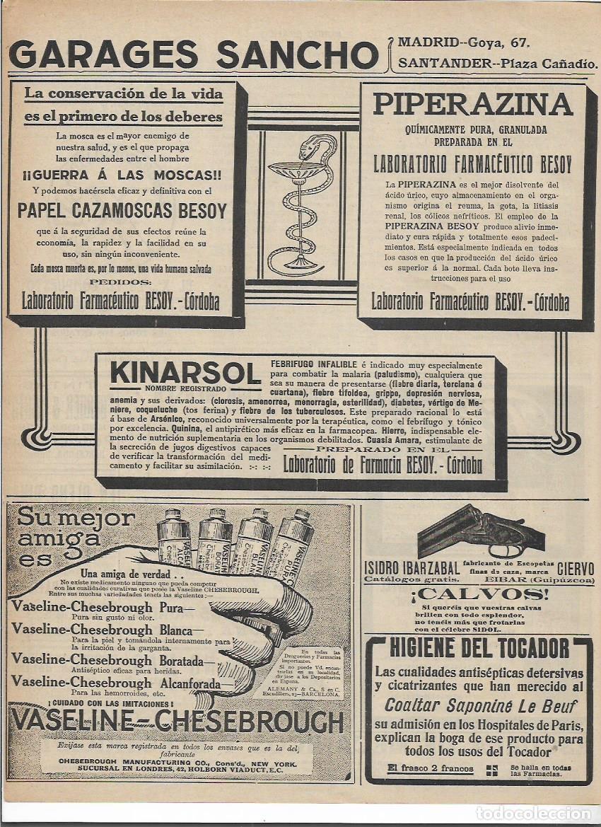 Collectionnisme: A&Ntilde;O 1916 PUBLICIDAD LABORATORIO FARMACEUTICO BESOY CORDOBA PIPERAZINA KINARSOL PAPEL CAZAMOSCAS