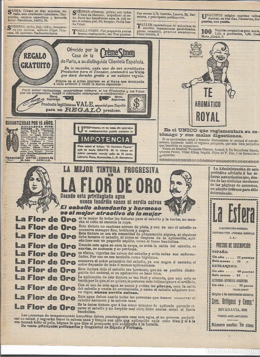 Colecionismo: A&Ntilde;O 1916 RECORTE PRENSA PUBLICIDAD LA FLOR DE ORO TINTURA PROGRESIVA CANAS CALVICIE CUIDADO CABELLO