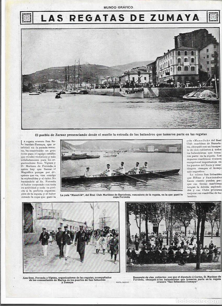 Colecionismo: 1916 RECORTE PRENSA ZUMAYA REGATAS ZARAUZ YOLA MANELICK GANADORA COPA FORONDA BANQUETE