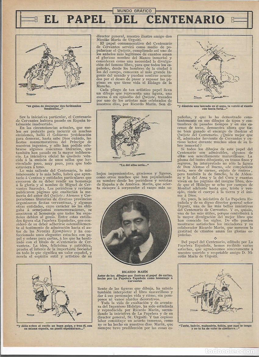 Coleccionismo: 1916 RECORTE PRENSA RICARDO MARIN AUTOR DIBUJOS PAPEL DE CARTAS PAPELERA ESPA&Ntilde;OL HOMENAJE CERVANTES