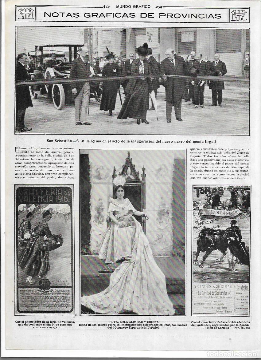Colecionismo: A&Ntilde;O 1916 RECORTE PRENSA SAN SEBASTIAN REINA VICTORIA INAUGURACION DEL PASEO DEL MONTE URGULL