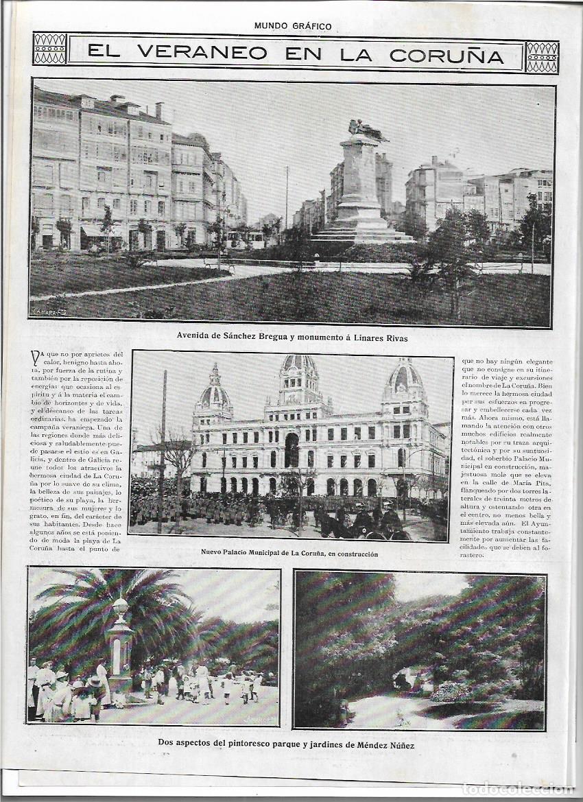 Colecionismo: A&Ntilde;O 1916 RECORTE PRENSA LA CORU&Ntilde;A MONUMENTO LINARES RIVAS PARQUE MENDEZ NU&Ntilde;EZ PLAYA RIAZOR
