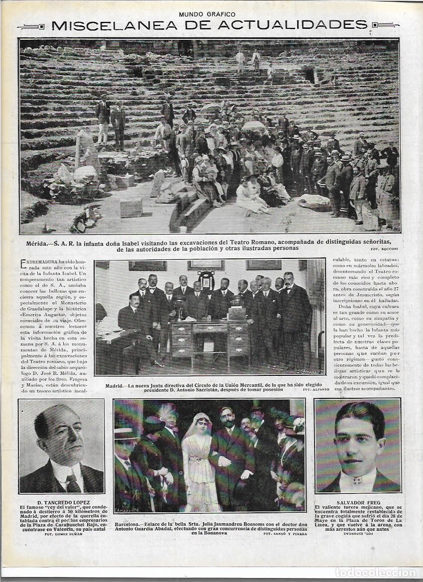 Colecionismo: A&Ntilde;O 1916 RECORTE PRENSA MERIDA INFANTA ISABEL VISITA EXCAVACIONES TEATRO ROMANO