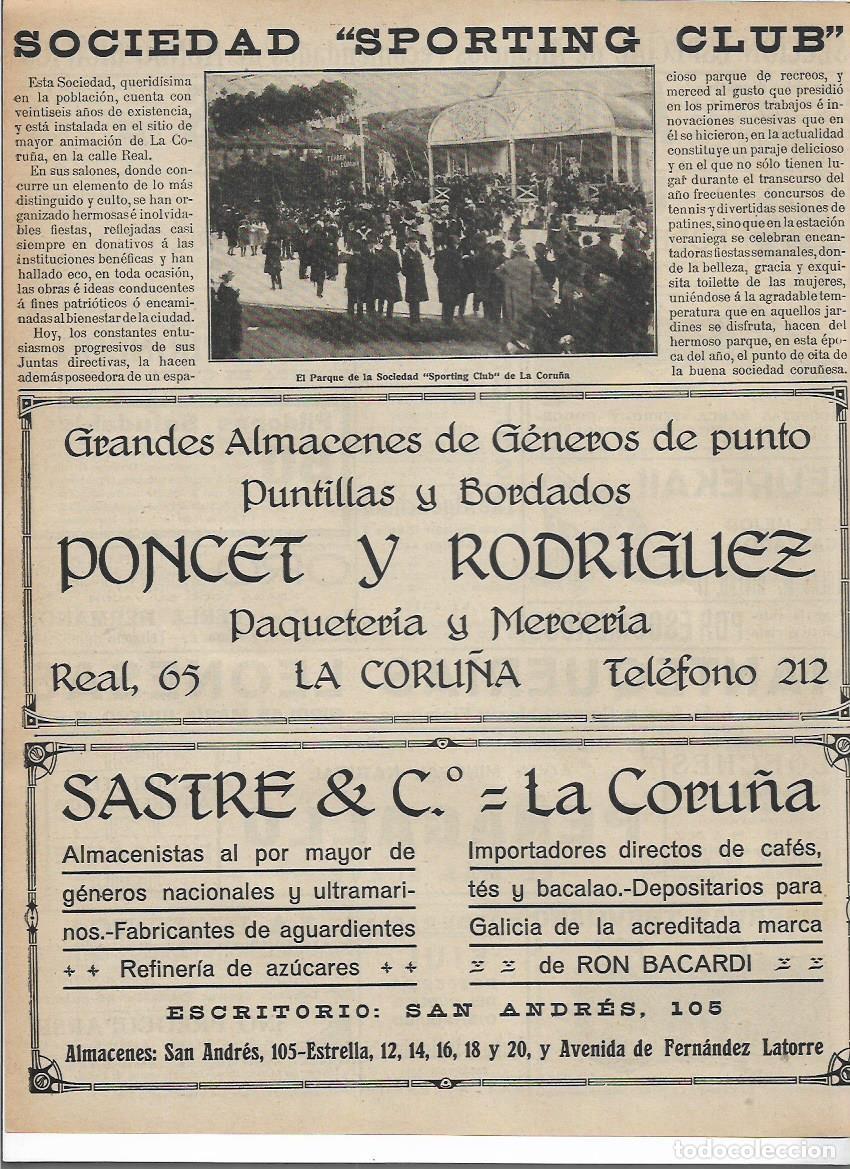 Colecionismo: A&Ntilde;O 1916 RECORTE PRENSA LA CORU&Ntilde;A SOCIEDAD SPORTING CLUB PARQUE DE RECREOS