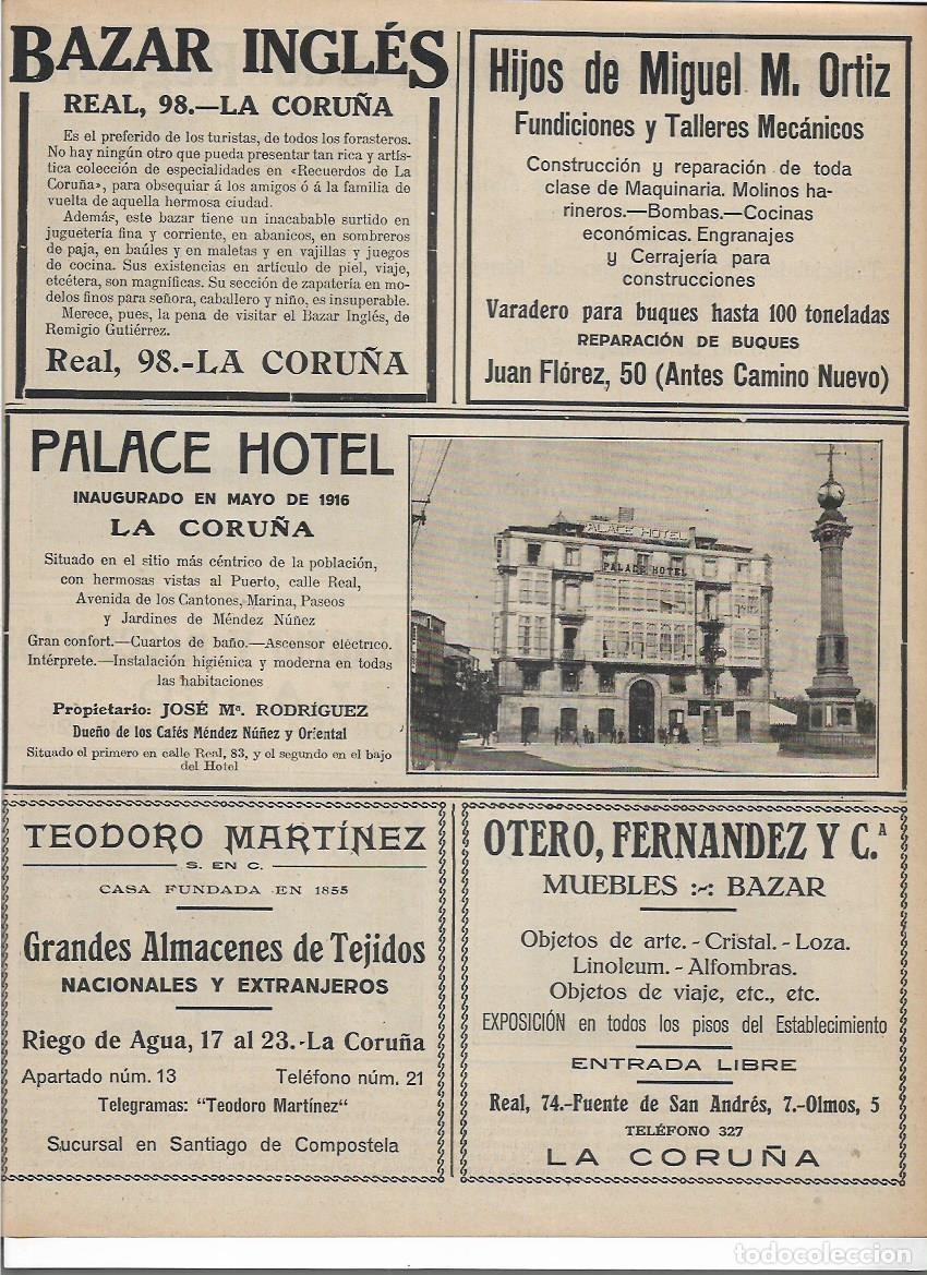 Colecionismo: A&Ntilde;O 1916 RECORTE PRENSA LA CORU&Ntilde;A PUBLICIDAD PALACE HOTEL PROPIETARIO JOSE MARIA RODRIGUEZ