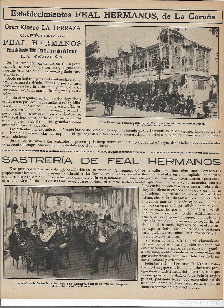 Collecting paper: A&Ntilde;O 1916 RECORTE PRENSA LA CORU&Ntilde;A FEAL HERMANOS SASTRERIA KIOSKO LA TERRAZA CAFE BAR