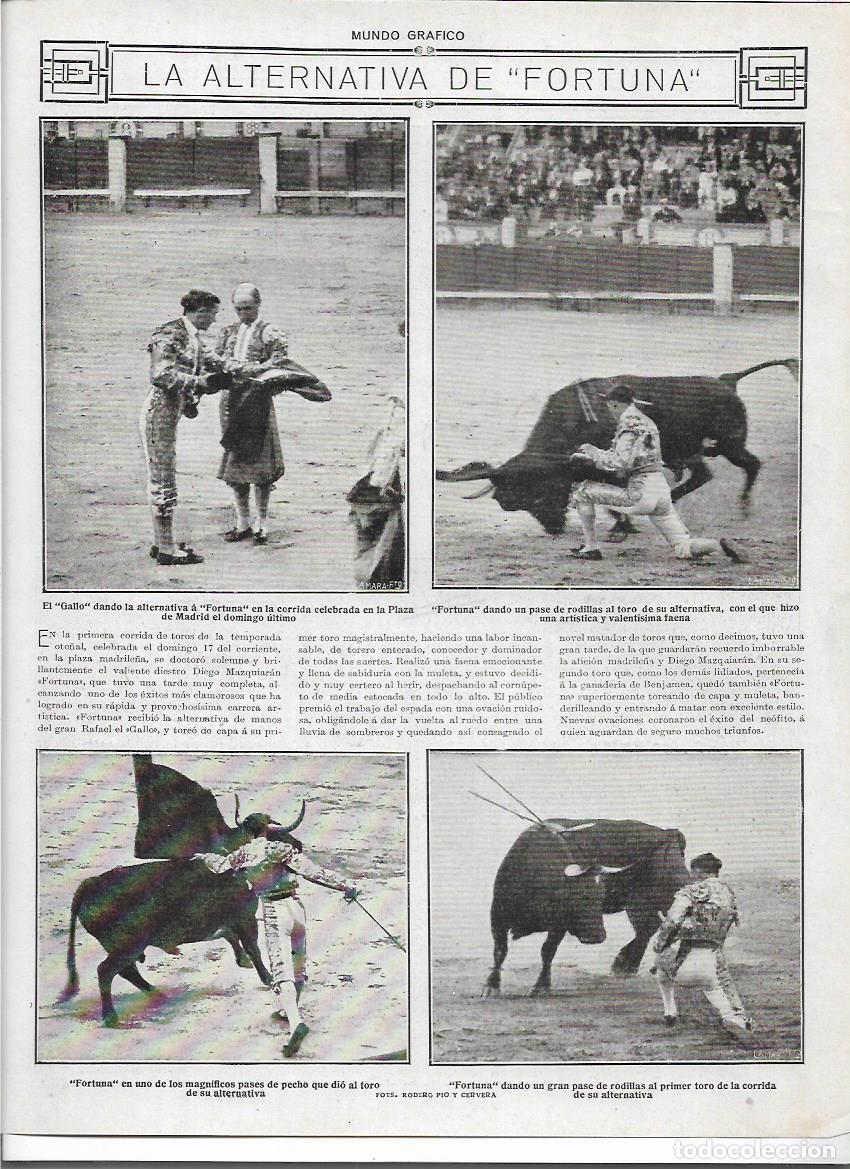 Colecionismo: A&Ntilde;O 1916 RECORTE PRENSA ALTERNATIVA TORERO FORTUNA POR EL GALLO PLAZA DE TOROS DE MADRID