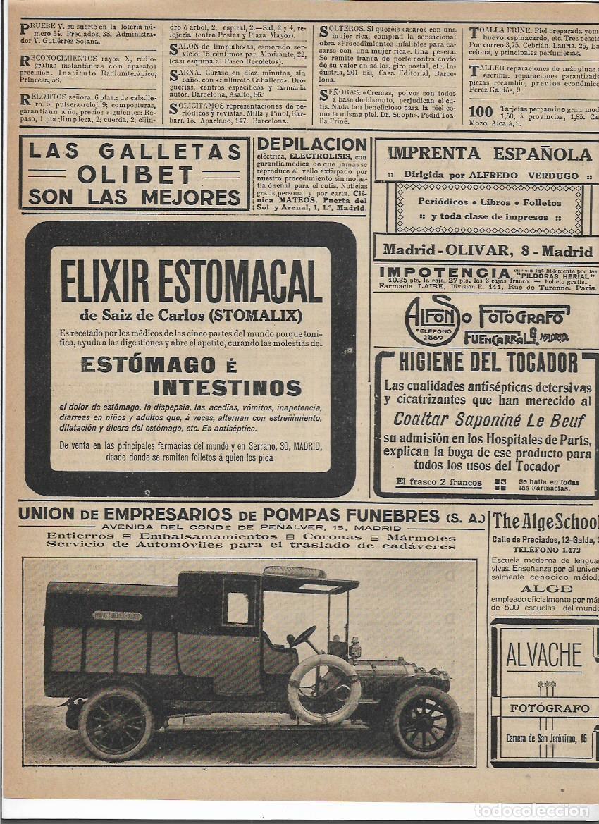Colecionismo: A&Ntilde;O 1916 RECORTE PRENSA PUBLICIDAD UNION DE EMPRESARIOS DE POMPAS FUNEBRES MADRID ENTIERROS COCHE