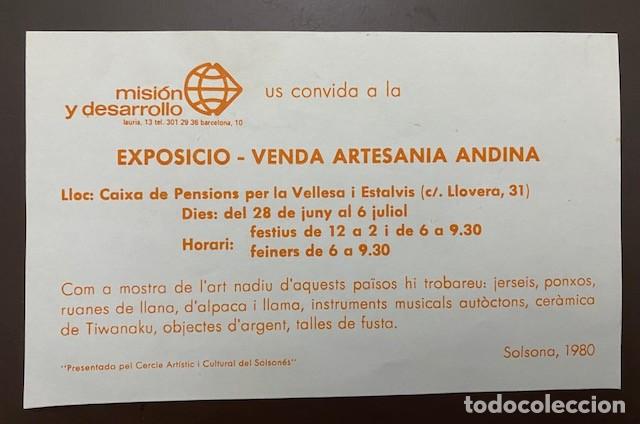 Coleccionismo: SOLSONA 1980 - EXPOSICI&Oacute; - VENDA D'ARTESANIA ANDINA - MISI&Oacute;N Y DESARROLLO