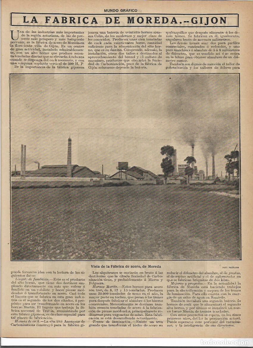 Collecting paper: A&Ntilde;O 1916 RECORTE PRENSA GIJON FABRICA DE ACERO DE MOREDA FUNDICION INDUSTRIA ASTURIAS