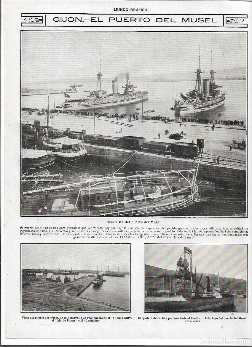 Collecting paper: A&Ntilde;O 1916 RECORTE PRENSA GIJON PUERTO DEL MUSEL CARGADERO CARBON SINDICATO ASTURIANO BARCOS