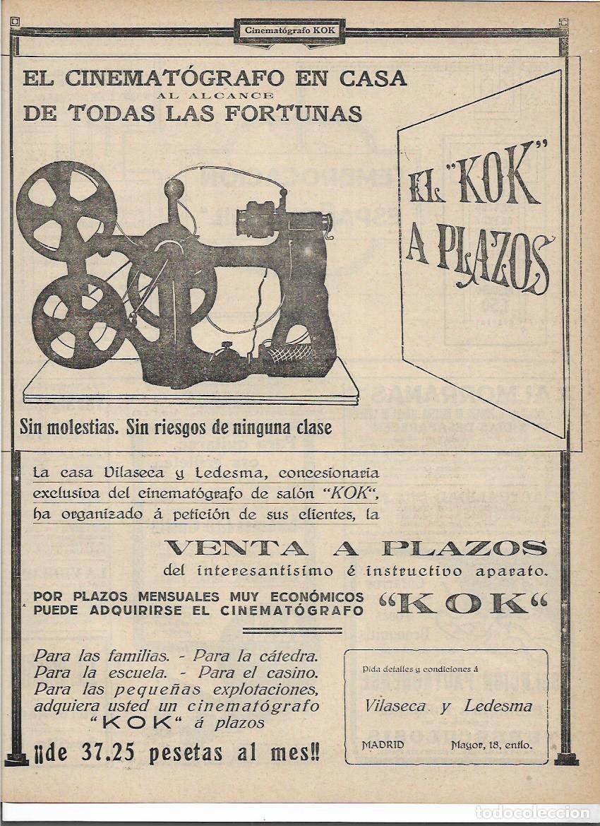 Collecting paper: A&Ntilde;O 1916 RECORTE PRENSA PUBLICIDAD CINEMATOGRAFO KOK CASA VILASECA Y LEDESMA EL CINE EN CASA