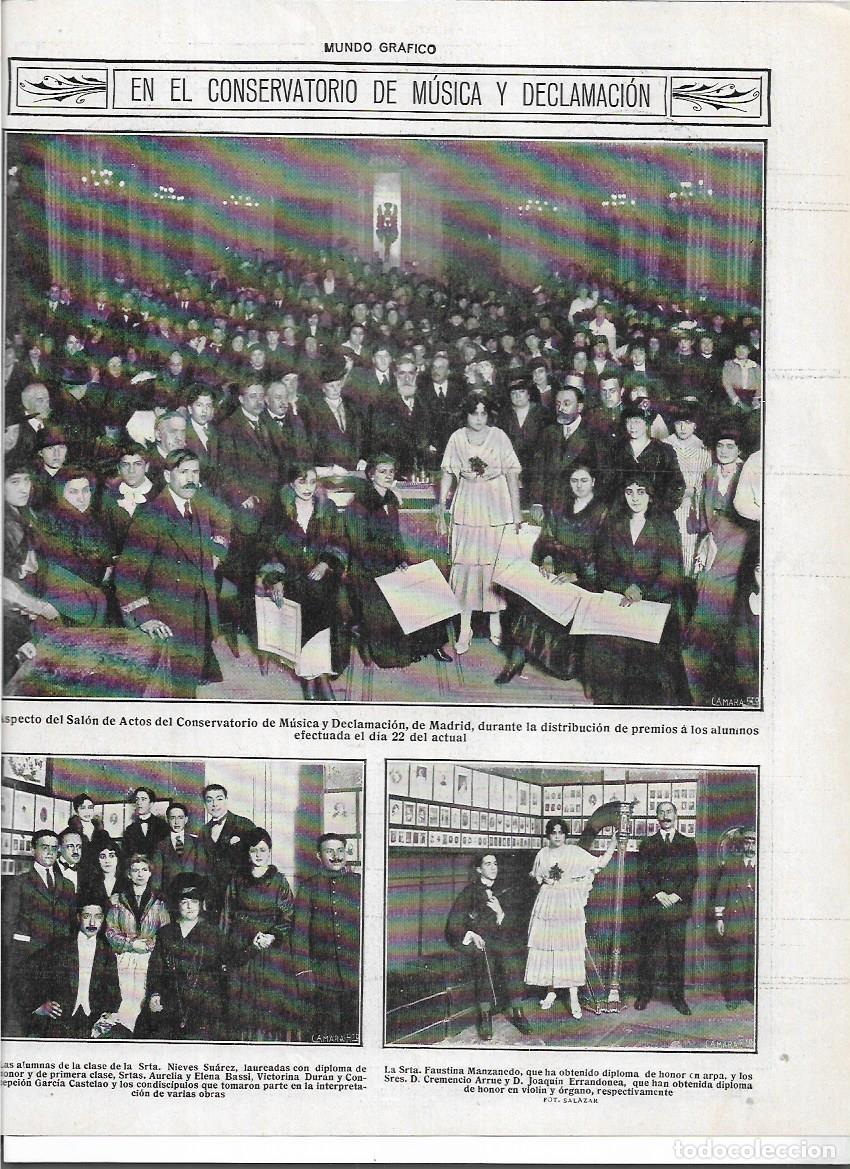 Collecting paper: 1916 RECORTE PRENSA MADRID CONSERVATORIO MUSICA PREMIOS ALUMNAS NIEVES SUAREZ FAUSTINA MANZANO ARPA