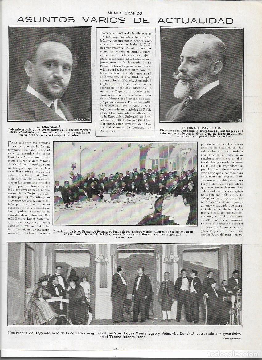 Colecionismo: A&Ntilde;O 1916 RECORTE PRENSA BANQUETE HOMENAJE AL TORERO FRANCISCO POSADA HOTEL RITZ TOROS