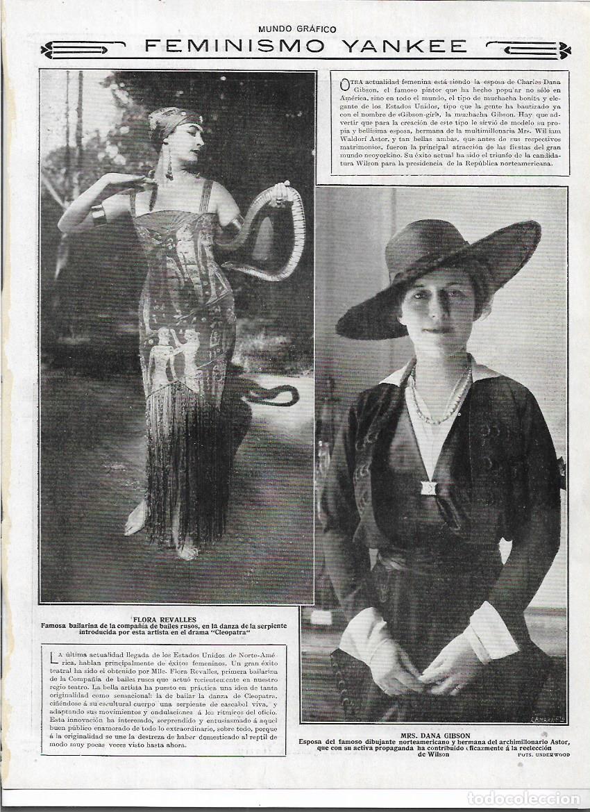 Colecionismo: A&Ntilde;O 1916 RECORTE PRENSA AMERICA FEMINISMO FLORA REVALLES BAILARINA DANA GIBSON ESPOSA WILSON
