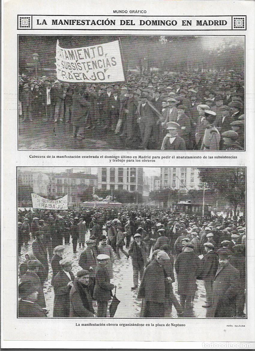 Colecionismo: A&Ntilde;O 1916 RECORTE PRENS MADRID GRAN MANIFESTACION OBRERA ABARATAMIENTO SUBSISTENCIAS PETICION TRABAJO