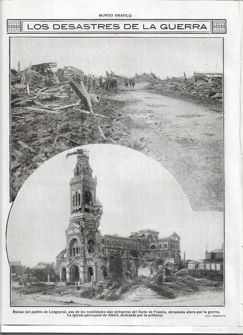 Colecionismo: A&Ntilde;O 1916 RECORTE PRENSA GUERRA NORTE FRANCIA DESTRUCCION PUEBLO LONGUEVAL IGLESIA DE ALBERT