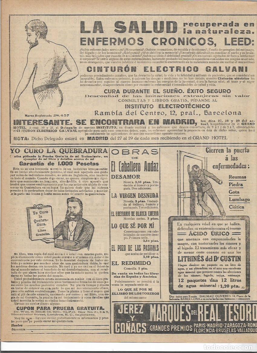 Colecionismo: A&Ntilde;O 1916 RECORTE PRENSA PUBLICIDAD CINTURON ELECTRICO GALVANI INSTITUTO ELECTROTECNICO BARCELONA