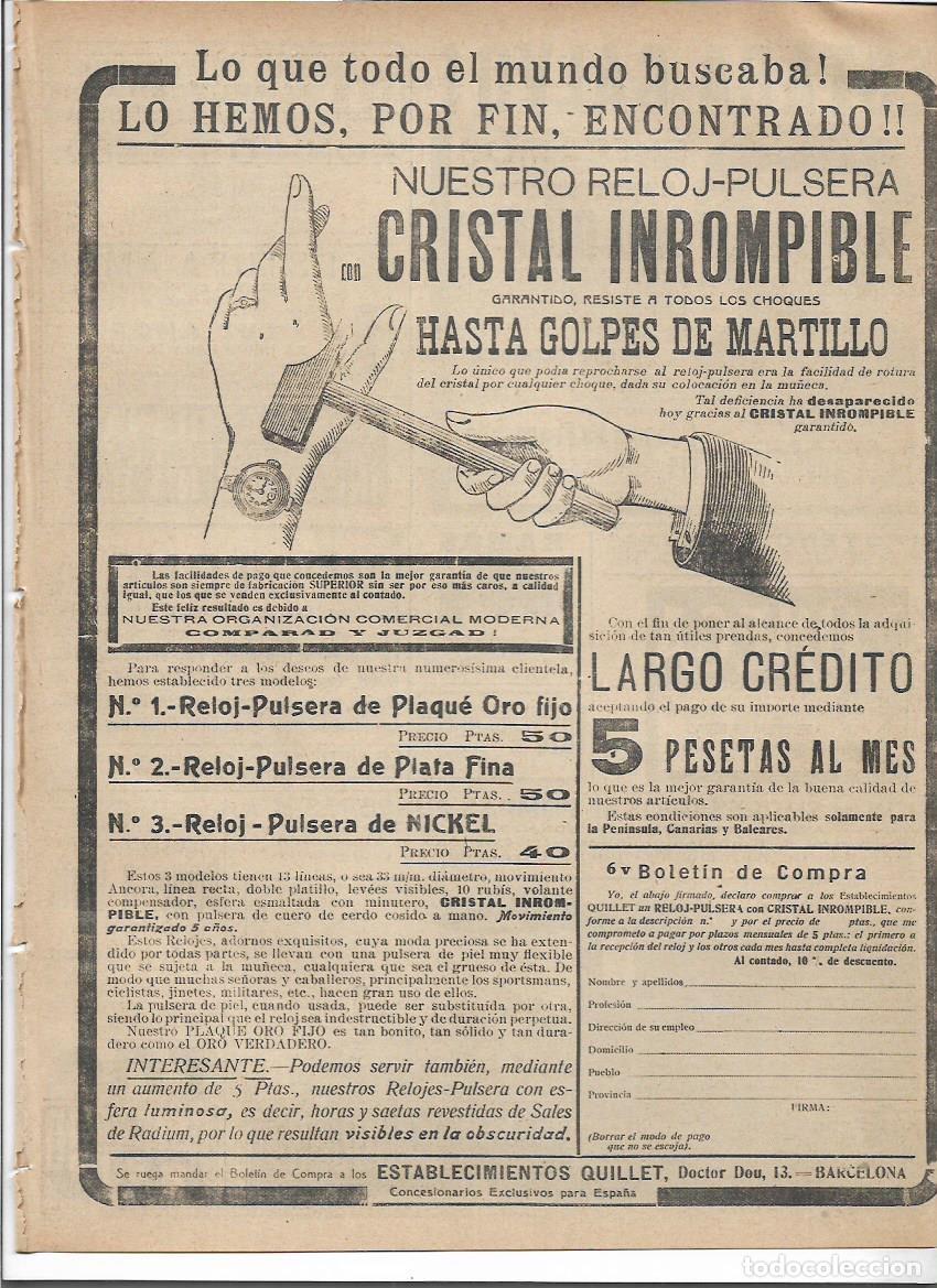 Colecionismo: A&Ntilde;O 1916 RECORTE PRENSA PUBLICIDAD ALMACENES QUILLET RELOJ PULSERA DE CRISTAL INROMPIBLE