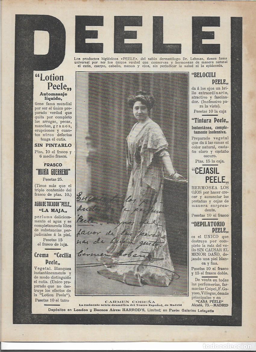 Colecionismo: A&Ntilde;O 1916 RECORTE PRENSA PUBLICIDAD CARMEN COBE&Ntilde;A ACTRIZ AUTOGRAFO PUBLICITANDO CASA PEELE