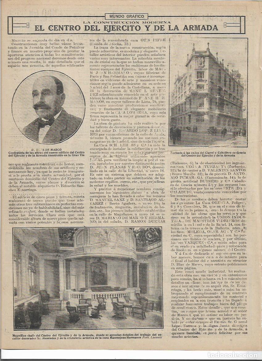 Colecionismo: A&Ntilde;O 1916 RECORTE PRENSA MADRID NUEVO CENTRO DEL EJERCITO Y LA ARMADA CONSTRUCCION MODERNA