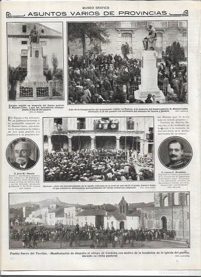 Colecionismo: A&Ntilde;O 1916 RECORTE PRENSA HUESCA INAUGURACION MONUMENTO A MANUEL CAMO