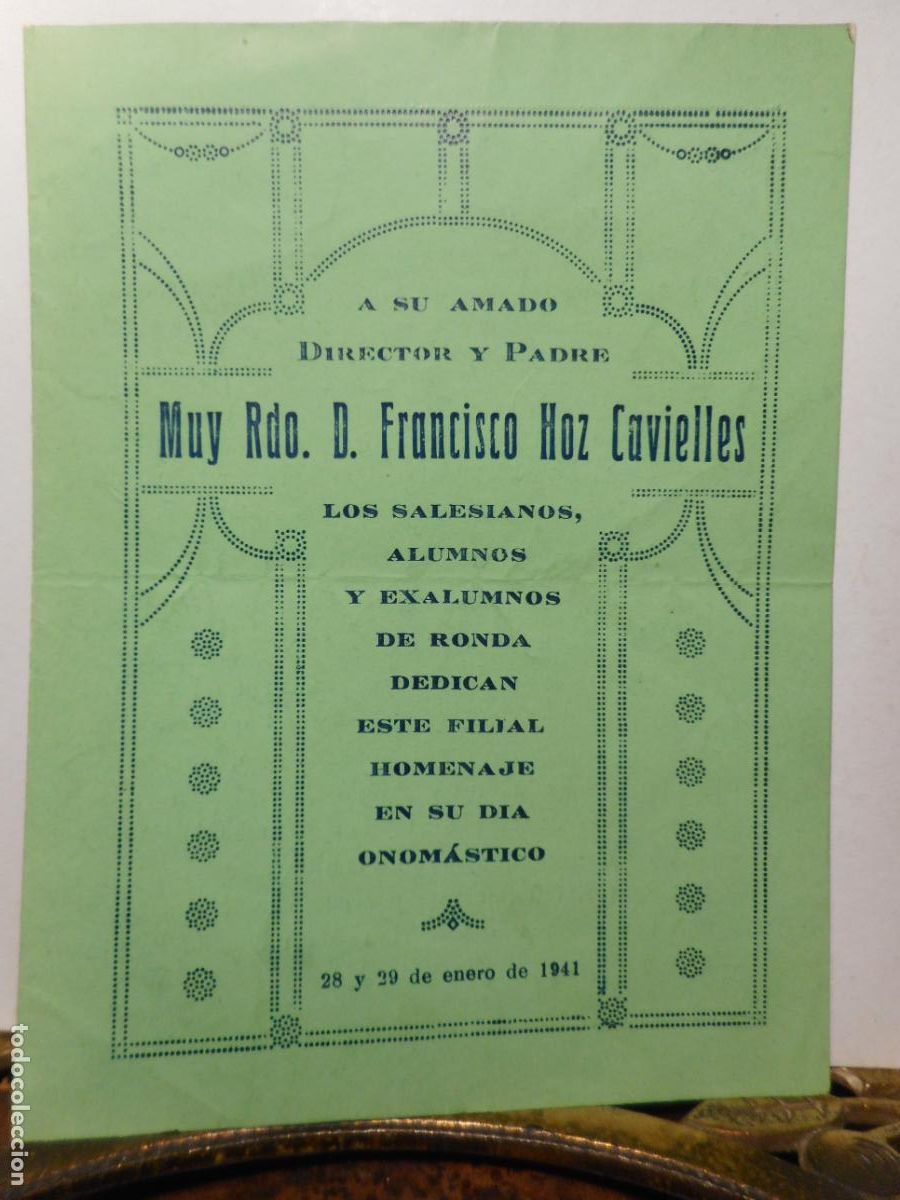 Coleccionismo: PROGRAMA ALUMNOS SALESIANOS A FRANCISCO HOZ CAVIELLES. RONDA 1941. MARCOS TOGNETTI. MIGUEL MARTIN