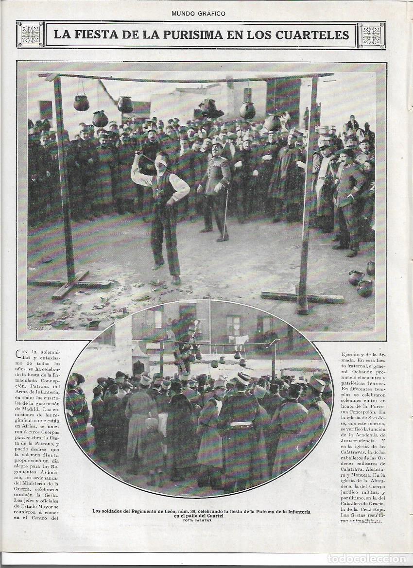 Colecionismo: A&Ntilde;O 1916 RECORTE PRENSA MADRID REGIMIENTO DE LEON FIESTA LA PURISIMA EN EL CUARTEL PI&Ntilde;ATA INFANTERIA