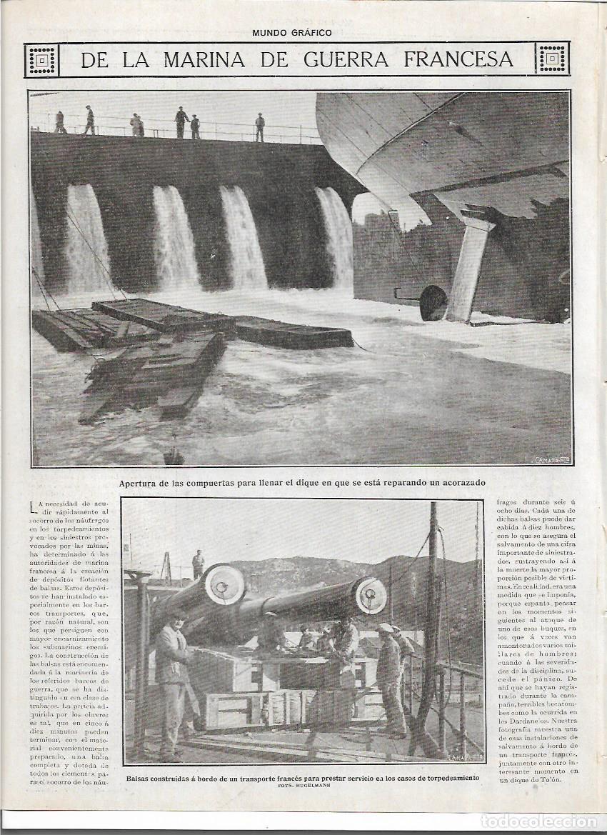 Colecionismo: A&Ntilde;O 1916 RECORTE PRENSA MARINA DE GUERRA FRANCIA ENCLUSA COMPUERTAS DIQUE BARCAS CONSTRUIDAS A BORDO