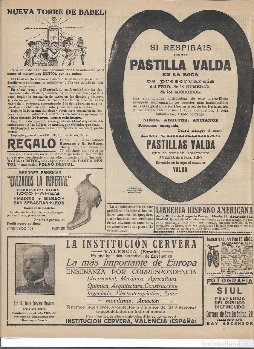 Sammelleidenschaft Papier: A&Ntilde;O 1916 RECORTE PRENSA PUBLICIDAD PASTILLAS VALDA MOLESTIAS GARGANTA BRONQUIOS PULMONES