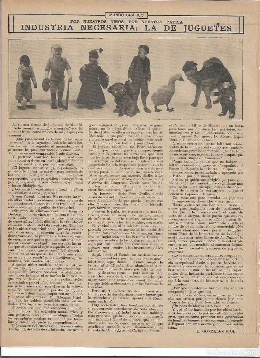 Sammelleidenschaft Papier: A&Ntilde;O 1916 RECORTE PRENSA JUGUETES LA NECESARIA INDUSTRIA DE LOS JUGUETES POR GONZALEZ FIOL