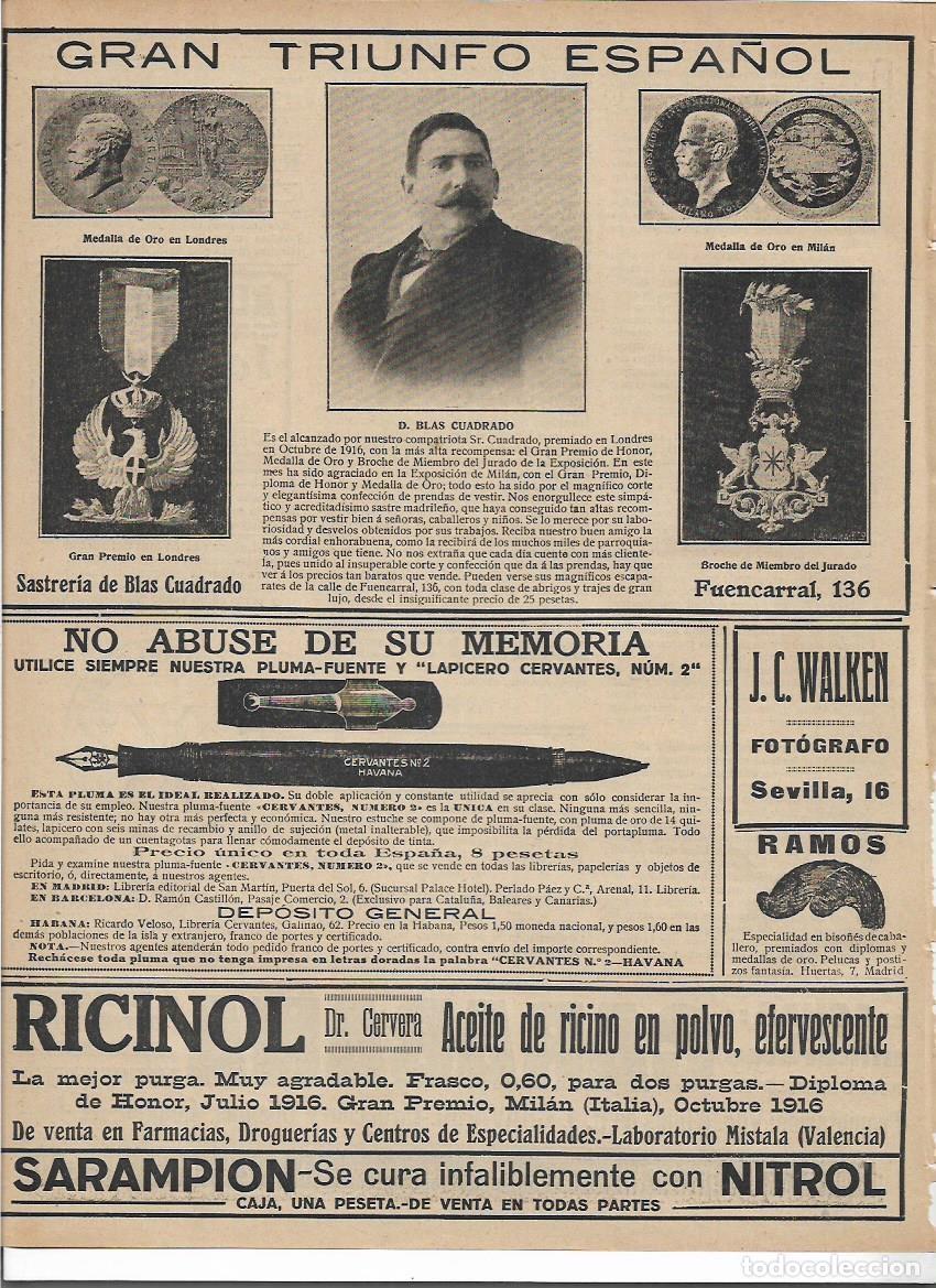 Sammelleidenschaft Papier: A&Ntilde;O 1916 RECORTE PRENSA BLAS CUADRADO SASTRERIA TRIUNFO ESPA&Ntilde;OL MEDALLA DE ORO LONDRES MILAN