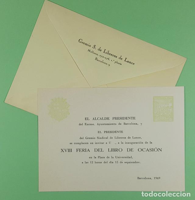 Collezionismo: INVITACION DEL ALCALDE BARCELONA A LA XVII FERIA DEL LIBRO DE OCASI&Oacute;N 1969 + SOBRE